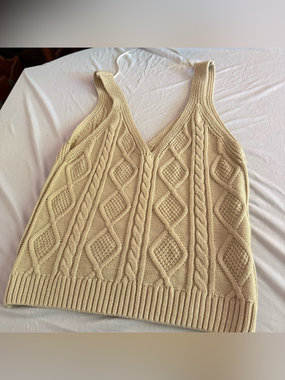 Petite Studio Cream Cable Knit Sweater Halter Tank Top Womens Medium